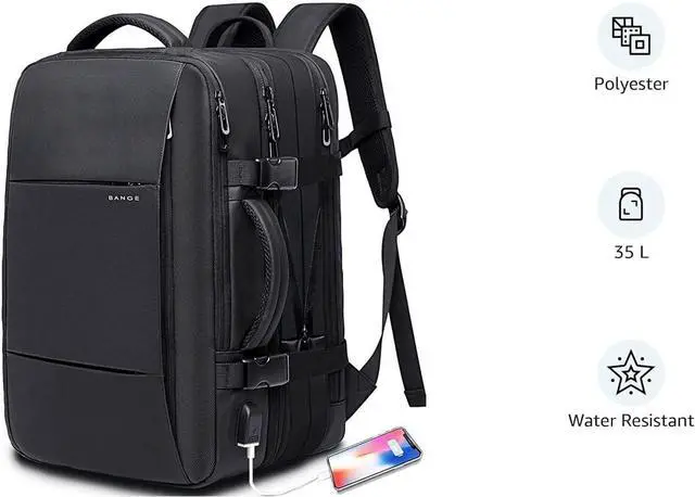 Alt view image 3 of 7 - BANGE 35L Travel Backpacks,Weekender Expandable Carry-On Backpack for Airplanes, Waterproof 17.3 inch Laptop Backpack for Men and Women
