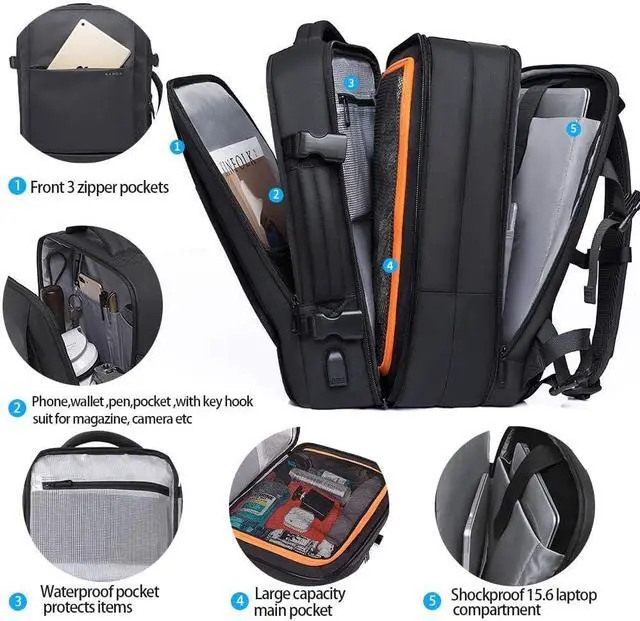Alt view image 5 of 7 - BANGE 35L Travel Backpacks,Weekender Expandable Carry-On Backpack for Airplanes, Waterproof 17.3 inch Laptop Backpack for Men and Women
