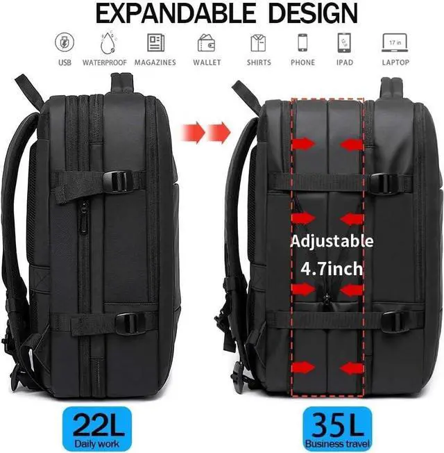 Alt view image 6 of 7 - BANGE 35L Travel Backpacks,Weekender Expandable Carry-On Backpack for Airplanes, Waterproof 17.3 inch Laptop Backpack for Men and Women