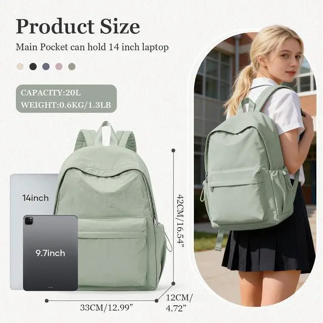 Alt view image 2 of 7 - Simple School Backpack For Women Men Aesthetic Medium Backpack Lightweight Casual Daypack College Backpacks Cute Bookbag for Teens Girls Boys Basic BagpackGreen