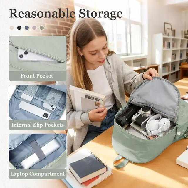 Alt view image 3 of 7 - Simple School Backpack For Women Men Aesthetic Medium Backpack Lightweight Casual Daypack College Backpacks Cute Bookbag for Teens Girls Boys Basic BagpackGreen