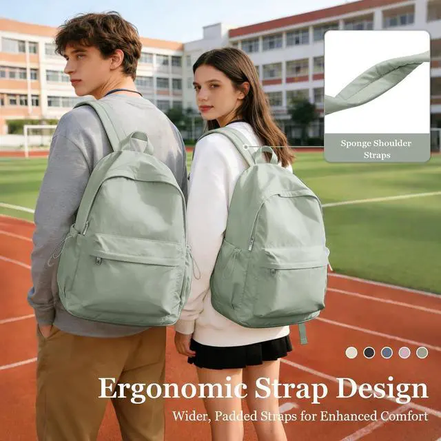 Alt view image 5 of 7 - Simple School Backpack For Women Men Aesthetic Medium Backpack Lightweight Casual Daypack College Backpacks Cute Bookbag for Teens Girls Boys Basic BagpackGreen