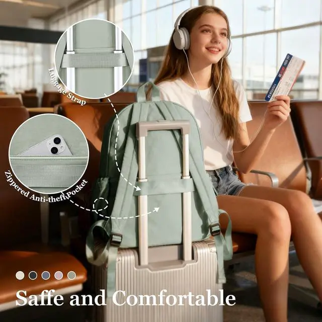 Alt view image 7 of 7 - Simple School Backpack For Women Men Aesthetic Medium Backpack Lightweight Casual Daypack College Backpacks Cute Bookbag for Teens Girls Boys Basic BagpackGreen