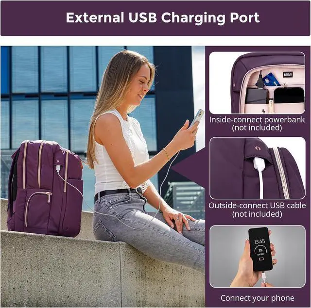Alt view image 2 of 7 - Swissdigital Design Business Laptop Backpack for Women, College Computer Backpack with USB Charging Port, Fits 15.6 Inch Laptop Travel Work Backpack, Purple | SD1006F-46