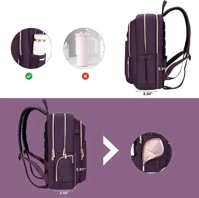 Alt view image 4 of 7 - Swissdigital Design Business Laptop Backpack for Women, College Computer Backpack with USB Charging Port, Fits 15.6 Inch Laptop Travel Work Backpack, Purple | SD1006F-46