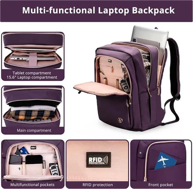 Alt view image 5 of 7 - Swissdigital Design Business Laptop Backpack for Women, College Computer Backpack with USB Charging Port, Fits 15.6 Inch Laptop Travel Work Backpack, Purple | SD1006F-46