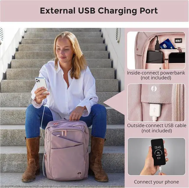 Alt view image 2 of 7 - Swissdigital Design Women's Laptop Backpack, Compact College Bookbag with USB Port,Well-Organized Daypack for Work Business, Fits 15.6" Laptop, Pink | SD1006F-82