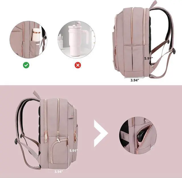 Alt view image 4 of 7 - Swissdigital Design Women's Laptop Backpack, Compact College Bookbag with USB Port,Well-Organized Daypack for Work Business, Fits 15.6" Laptop, Pink | SD1006F-82