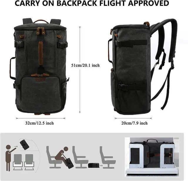 Alt view image 4 of 7 - 40L Travel Backpack for Men, Large Vintage Canvas Rucksack 3 in 1 Convertible Duffel Bag Carry On Backpack Fits for 17.3 Inch Laptop