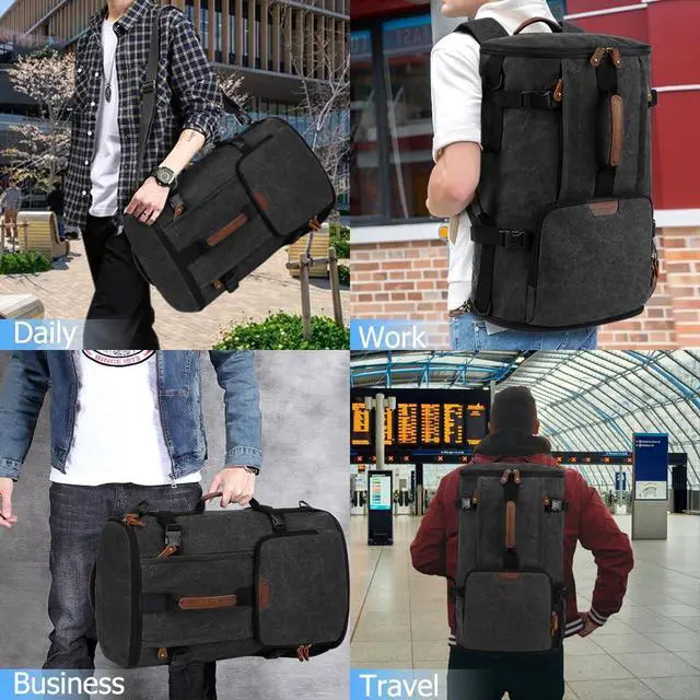 Alt view image 6 of 7 - 40L Travel Backpack for Men, Large Vintage Canvas Rucksack 3 in 1 Convertible Duffel Bag Carry On Backpack Fits for 17.3 Inch Laptop