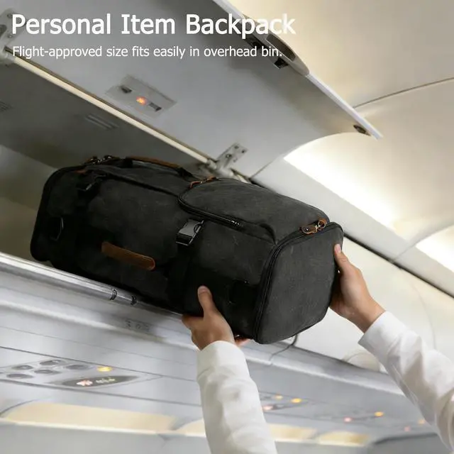 Alt view image 5 of 7 - 40L Travel Backpack for Men, Large Vintage Canvas Rucksack 3 in 1 Convertible Duffel Bag Carry On Backpack Fits for 17.3 Inch Laptop