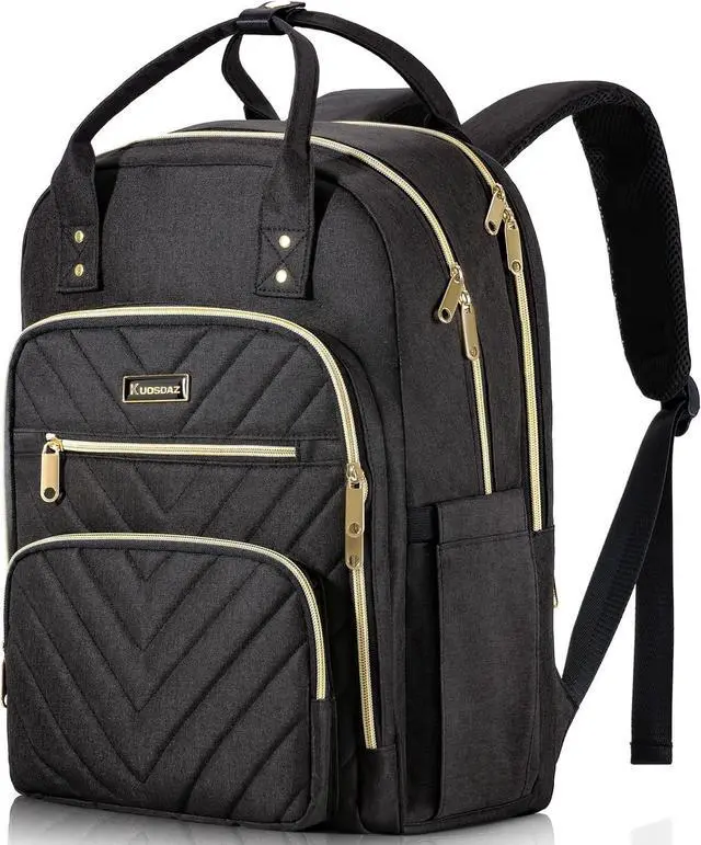Main image of Travel Backpack for Women, 15.6in Laptop Backpack, Quilted College Bookbag | Cute Work Backpacks, Water Resistant, Black