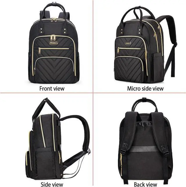 Alt view image 7 of 7 - Travel Backpack for Women, 15.6in Laptop Backpack, Quilted College Bookbag | Cute Work Backpacks, Water Resistant, Black