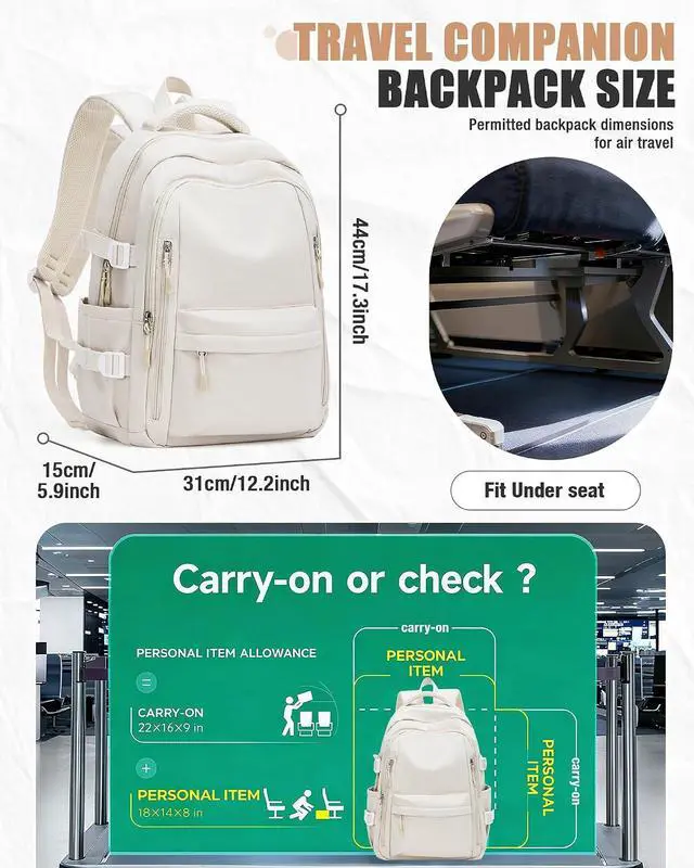 Alt view image 3 of 7 - BOXSAM Lightweight Backpack for Women, Large Laptop Travel Backpack Casual Daypack College Bag Rucksack for Men. Beige