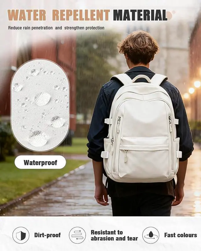 Alt view image 6 of 7 - BOXSAM Lightweight Backpack for Women, Large Laptop Travel Backpack Casual Daypack College Bag Rucksack for Men. Beige