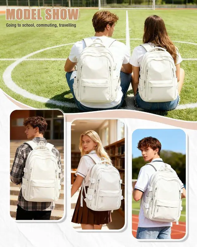 Alt view image 7 of 7 - BOXSAM Lightweight Backpack for Women, Large Laptop Travel Backpack Casual Daypack College Bag Rucksack for Men. Beige
