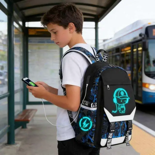 Alt view image 5 of 6 - Anime Backpack Luminous Backpack.Cool Backpacks15.6 in Large capacity Laptopeight Backpack.with.Security Lock.Travel backpack.USB Port.Travel Backpack.Anti Theft Backpack.Cool Backpackblue