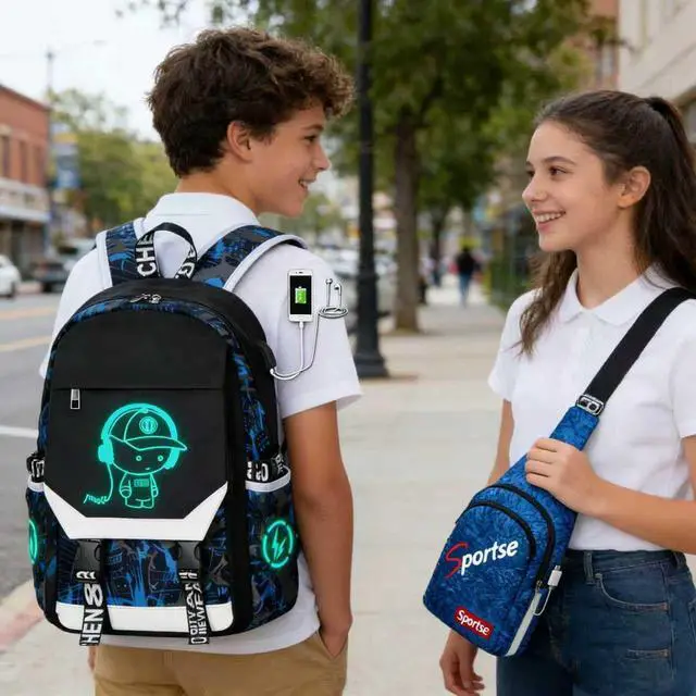 Alt view image 6 of 6 - Anime Backpack Luminous Backpack.Cool Backpacks15.6 in Large capacity Laptopeight Backpack.with.Security Lock.Travel backpack.USB Port.Travel Backpack.Anti Theft Backpack.Cool Backpackblue