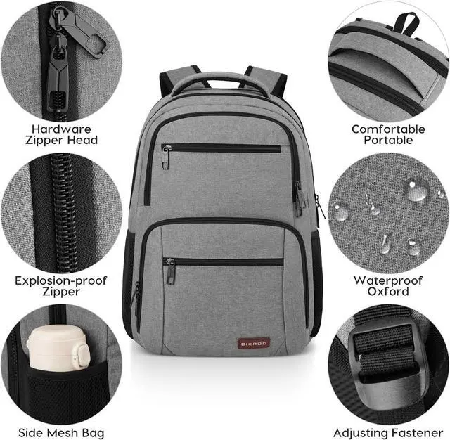 Alt view image 2 of 6 - BIKROD Backpack for Men, TSA Travel Backpack, College Backpacks Water Resistant Back Pack, Business Anti Theft Durable Computer Bag Gifts Fits 15.6 Inch Laptop, Grey