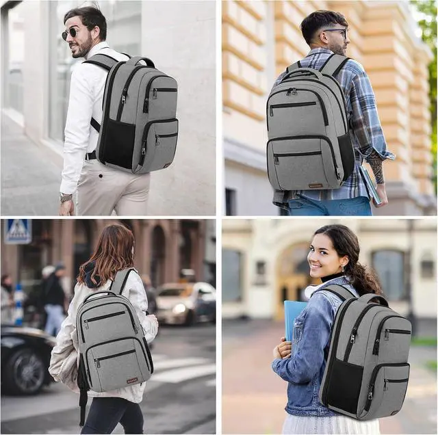 Alt view image 6 of 6 - BIKROD Backpack for Men, TSA Travel Backpack, College Backpacks Water Resistant Back Pack, Business Anti Theft Durable Computer Bag Gifts Fits 15.6 Inch Laptop, Grey