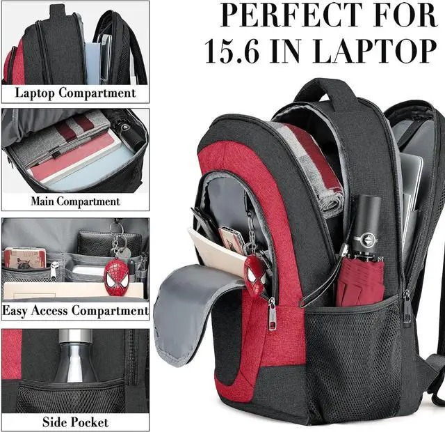 Alt view image 2 of 5 - BIKROD Travel Laptop Backpack for Woman and Men, School Backpack for Teens, Waterproof College Back Pack for 15.6 IN Laptop Backpack, Adult Business Computer Travel Backpack, BlackRed