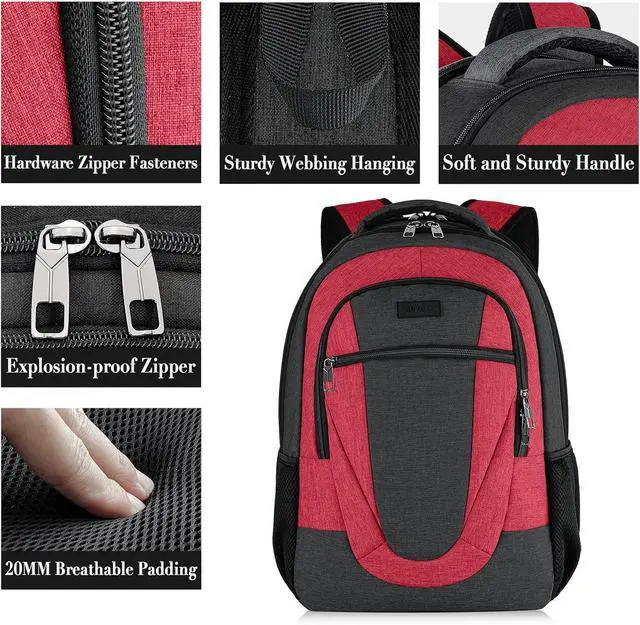 Alt view image 3 of 5 - BIKROD Travel Laptop Backpack for Woman and Men, School Backpack for Teens, Waterproof College Back Pack for 15.6 IN Laptop Backpack, Adult Business Computer Travel Backpack, BlackRed