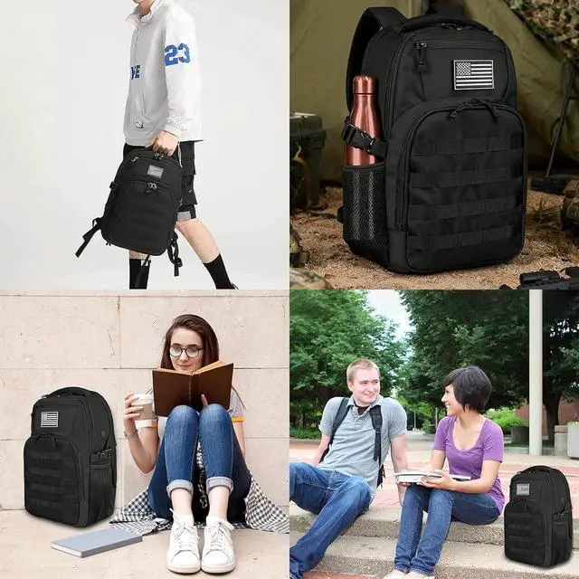 Alt view image 4 of 7 - 15.6'' Travel Laptop Backpack for Men, 30L Tactical College Backpacks with Water Pouches Both Sides, Portable Backpack for Men Women Business Work Bag Fight Approved, Black Backpack MEN WITH