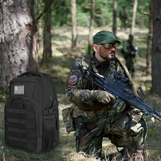 Alt view image 5 of 7 - 15.6'' Travel Laptop Backpack for Men, 30L Tactical College Backpacks with Water Pouches Both Sides, Portable Backpack for Men Women Business Work Bag Fight Approved, Black Backpack MEN WITH