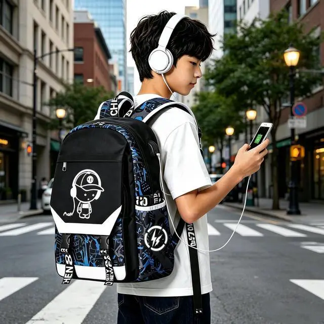 Alt view image 4 of 7 - Anime Luminous Backpack Waterproof.Cool Backpacks15.6 in Large capacity Laptopeight Backpack.with USBChargingHeadphones Port.Luminous Backpack.Security Lock