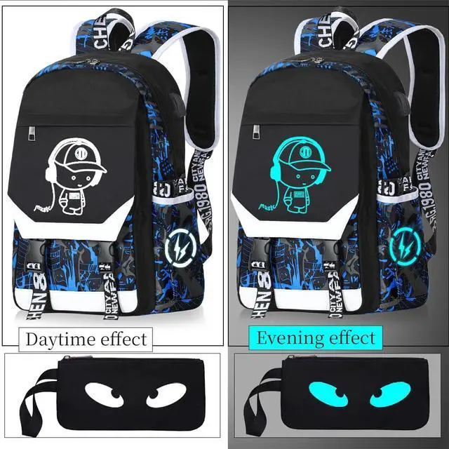 Alt view image 6 of 7 - Anime Luminous Backpack Waterproof.Cool Backpacks15.6 in Large capacity Laptopeight Backpack.with USBChargingHeadphones Port.Luminous Backpack.Security Lock