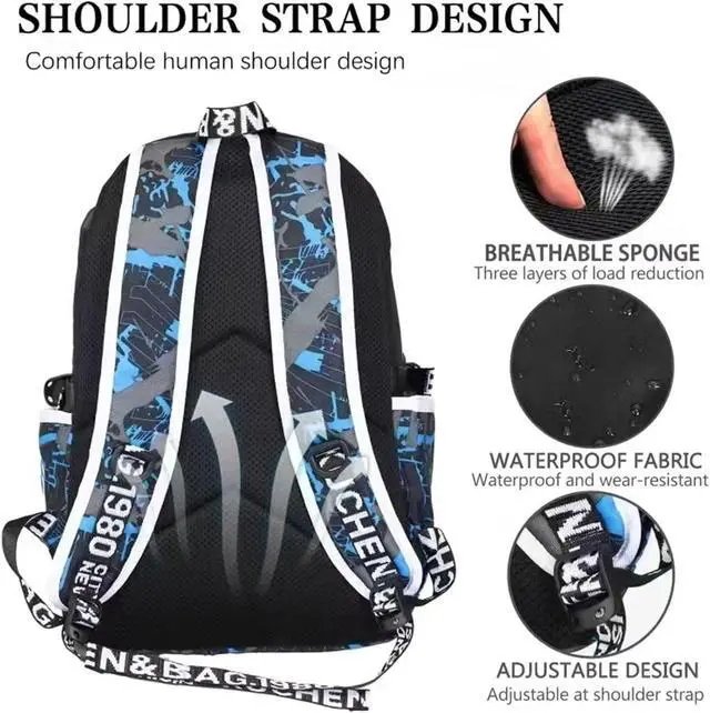 Alt view image 5 of 7 - Anime Luminous Backpack Waterproof.Cool Backpacks15.6 in Large capacity Laptopeight Backpack.with USBChargingHeadphones Port.Luminous Backpack.Security Lock