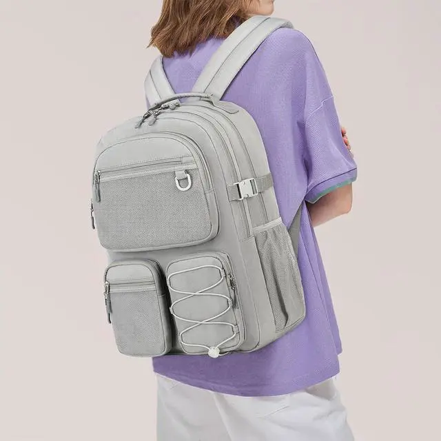 Alt view image 2 of 7 - Lohol Water Resistant Daypack with Mulitiple Pockets for School Travel Outdoor College, 15.6 inch Laptop Backpack for Men and Women (Grey)