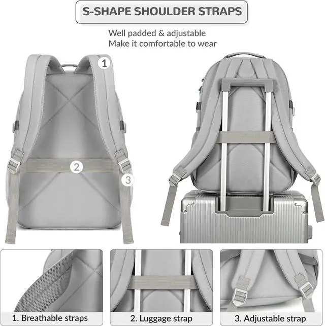 Alt view image 5 of 7 - Lohol Water Resistant Daypack with Mulitiple Pockets for School Travel Outdoor College, 15.6 inch Laptop Backpack for Men and Women (Grey)
