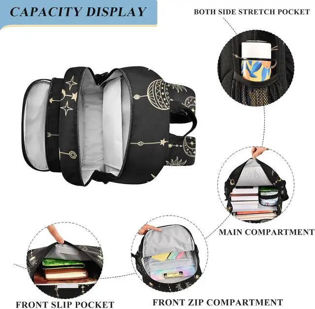 Alt view image 4 of 7 - ALAZA Sun Moon Stars Witch Laptop Backpack Purse for Women Men Travel Bag Casual Daypack with Compartment & Multiple Pockets
