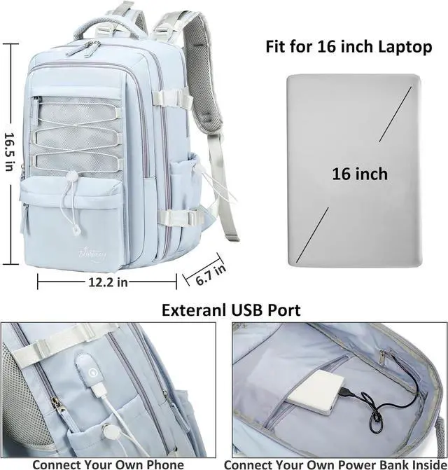 Alt view image 5 of 6 - Travel Backpack for Women Men 15.6 Inch Laptop Backpacks with USB Port Carry on Backpack Flight Approved Large Back Pack College Bookbags Outdoor Sports Hiking Rucksack Casual Daypack ( Blue)