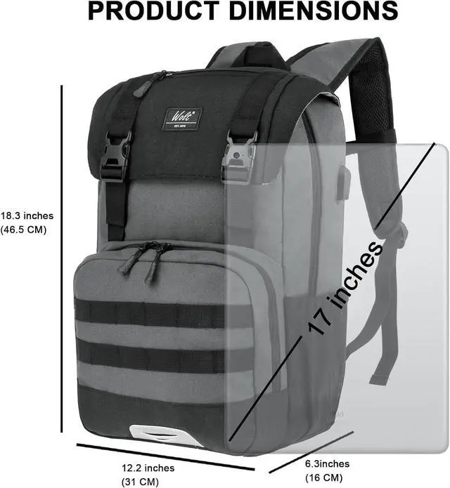 Alt view image 4 of 7 - WOLT Laptop Backpack with USB Charging Port Fits Up to 17 Inch Laptop, College Backpack for Men Women, Computer Business Bookbag, Grey