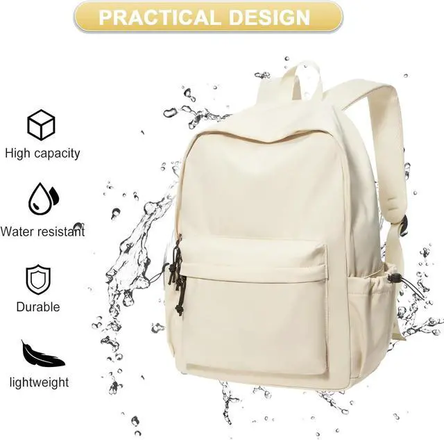 Alt view image 4 of 7 - Backpack Lightweight bag Waterproof college backpack for cute Aesthetic backpacks Casual Daypack for Men Women(Beige)