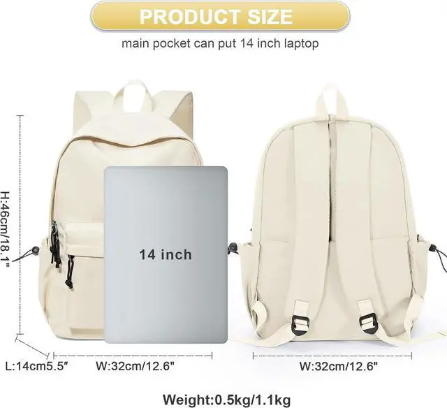Alt view image 3 of 7 - Backpack Lightweight bag Waterproof college backpack for cute Aesthetic backpacks Casual Daypack for Men Women(Beige)