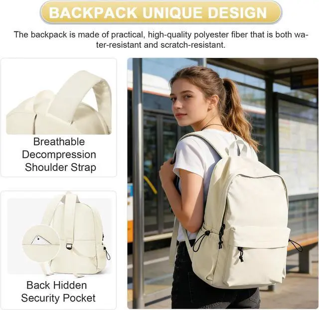 Alt view image 6 of 7 - Backpack Lightweight bag Waterproof college backpack for cute Aesthetic backpacks Casual Daypack for Men Women(Beige)