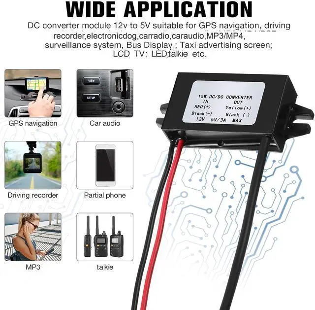 Alt view image 6 of 7 - Weewooday 8 Pieces 12v to 5v Dc Converter Buck Module USB Output Power Adapter Dc Car Power Converter Regulator