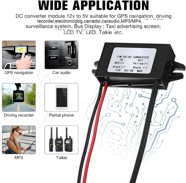Alt view image 6 of 7 - Weewooday 12V to 5V DC Converter Buck Module USB Output Power Adapter DC Regulator Car Power Converter