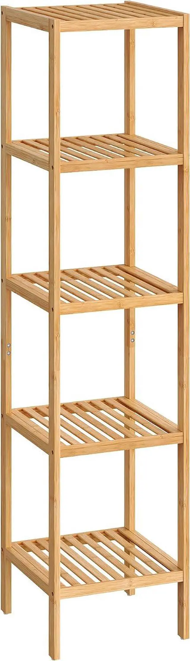 Main image of SONGMICS Bamboo Storage Shelf, 5-Tier Shelving Unit, Multifunctional, in the Entryway, Bathroom, Living Room, Balcony, Kitchen, 13 x 13 x 57.5 Inches, Light Bamboo UBCB55Y