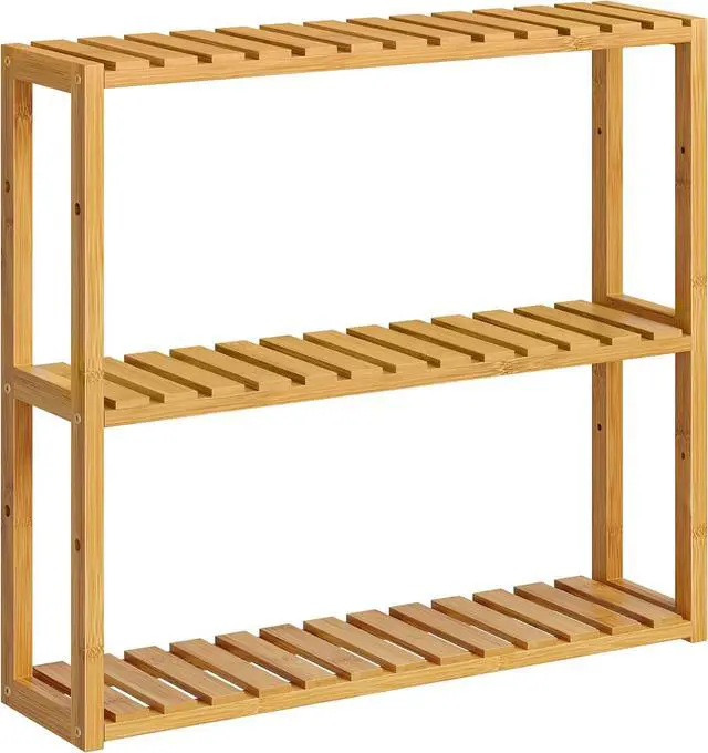 Main image of SONGMICS Bamboo Bathroom Shelf, 3-Tier Adjustable Plants Rack, Wall-Mounted or Stand, in the Living Room, Balcony, Kitchen, 5.9 x 23.6 x 21.3 Inches, Natural UBCB13Y