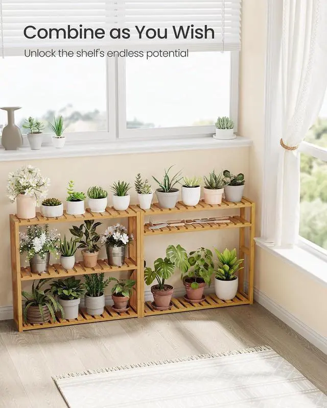 Alt view image 4 of 7 - SONGMICS Bamboo Bathroom Shelf, 3-Tier Adjustable Plants Rack, Wall-Mounted or Stand, in the Living Room, Balcony, Kitchen, 5.9 x 23.6 x 21.3 Inches, Natural UBCB13Y