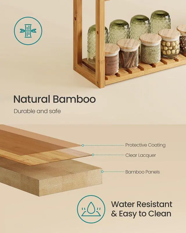 Alt view image 6 of 7 - SONGMICS Bamboo Bathroom Shelf, 3-Tier Adjustable Plants Rack, Wall-Mounted or Stand, in the Living Room, Balcony, Kitchen, 5.9 x 23.6 x 21.3 Inches, Natural UBCB13Y