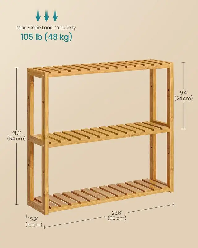 Alt view image 7 of 7 - SONGMICS Bamboo Bathroom Shelf, 3-Tier Adjustable Plants Rack, Wall-Mounted or Stand, in the Living Room, Balcony, Kitchen, 5.9 x 23.6 x 21.3 Inches, Natural UBCB13Y