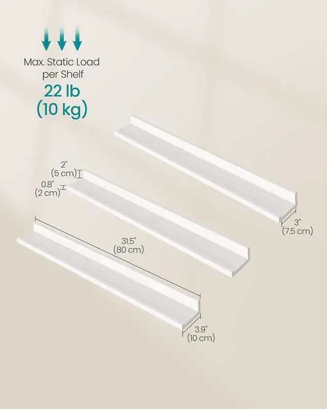 Alt view image 3 of 7 - SONGMICS CUSTOS Collection - Floating Shelves, Set of 3 Wall Shelves, 31.5-Inch Wide, for Photo Frames and Trinkets, for Living Room, Home Office, Kitchen, Bathroom, White ULWS081W01