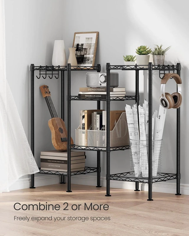 Alt view image 5 of 7 - SONGMICS Storage Shelf, Bathroom Shelf for Small Space, 3 Tier, Ink Black | Storage rack with 3 PP shelf liners, removable hook, extendable design, Translucent, ULGR103B01
