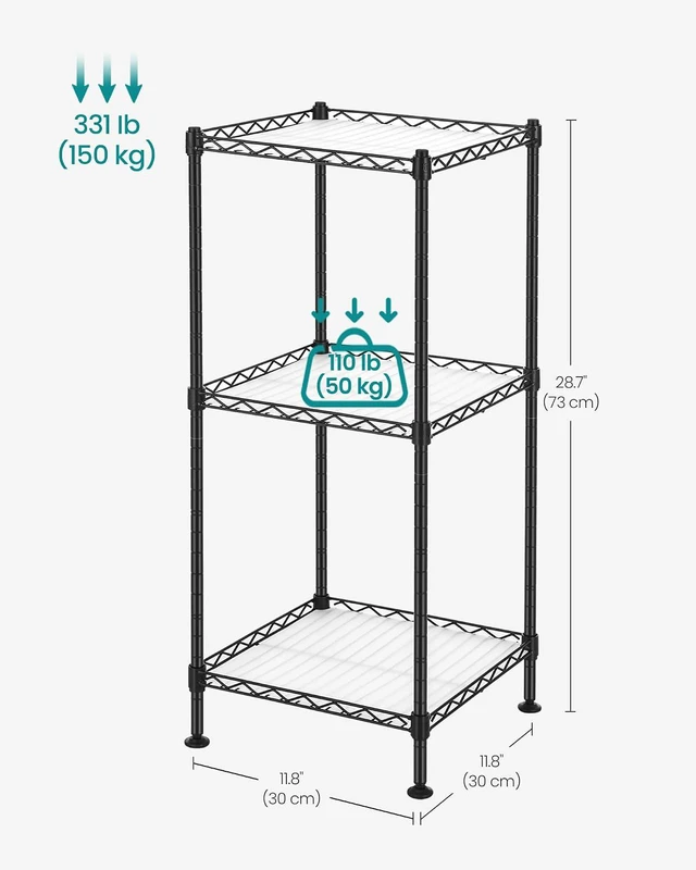 Alt view image 7 of 7 - SONGMICS Storage Shelf, Bathroom Shelf for Small Space, 3 Tier, Ink Black | Storage rack with 3 PP shelf liners, removable hook, extendable design, Translucent, ULGR103B01