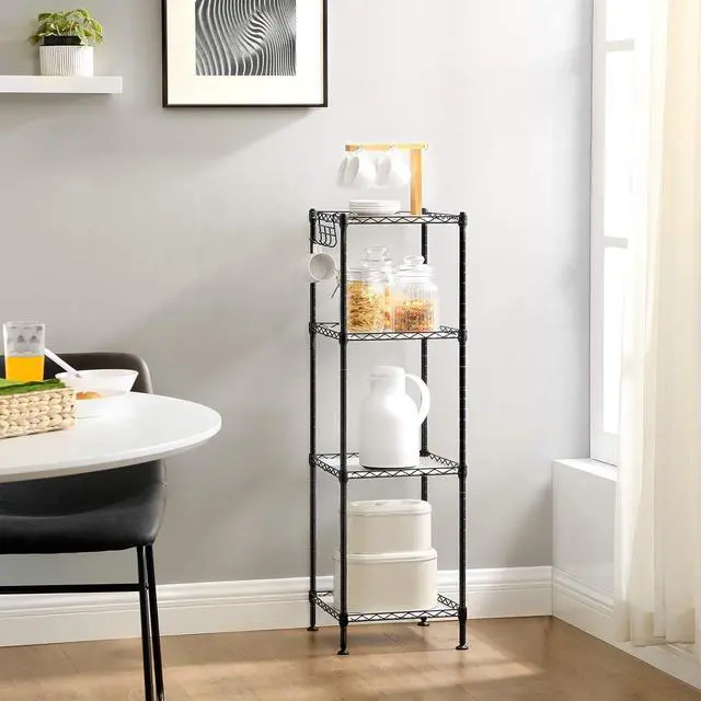 Alt view image 6 of 7 - SONGMICS Storage Shelf, Bathroom Shelf for Small Space, 4 Tier | Storage rack for small space, 4 PP shelf liners, removable hook, extendable design, Ink Black and Translucent, ULGR104B01